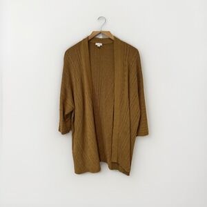 J. Jill  Womens Sweater  XL Mustard Open Front Cardigan Cable Knit Oversized